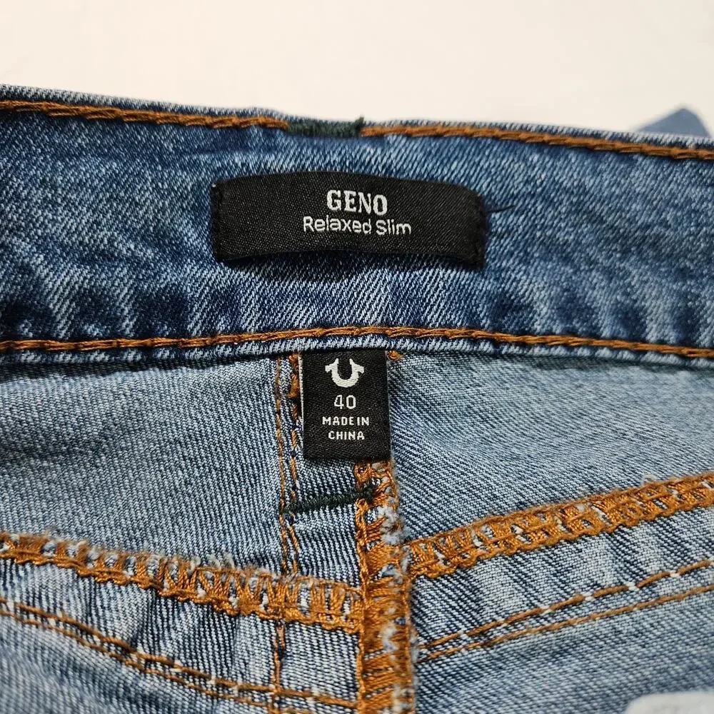 True Religion Geno Relaxed Slim Big T Flap Jeans Blue Size 40x32